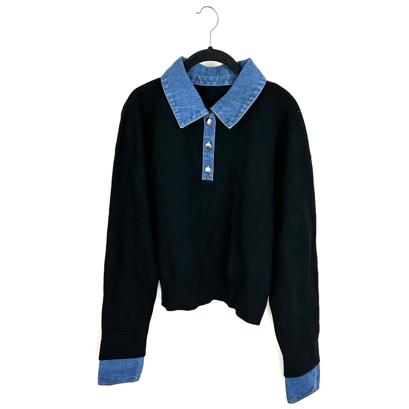 Denim Detail Black Sweater – Size 2/4