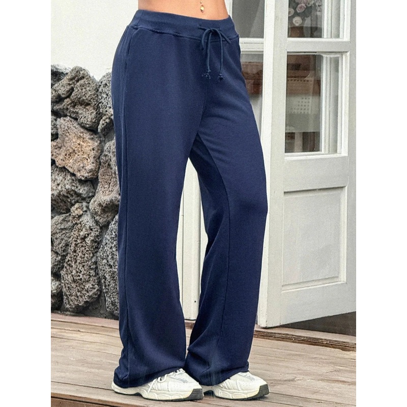 Drawstring Wide Leg Active Pants Navy S