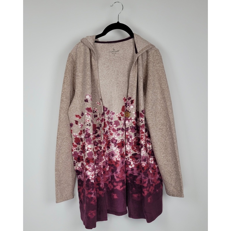 Red and Tan Fleece Printed Cardigan – Extra Small, Small and Medium Small