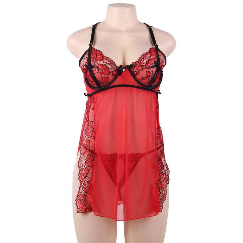 Rose Split Cup Babydoll Red Extra Small/Small