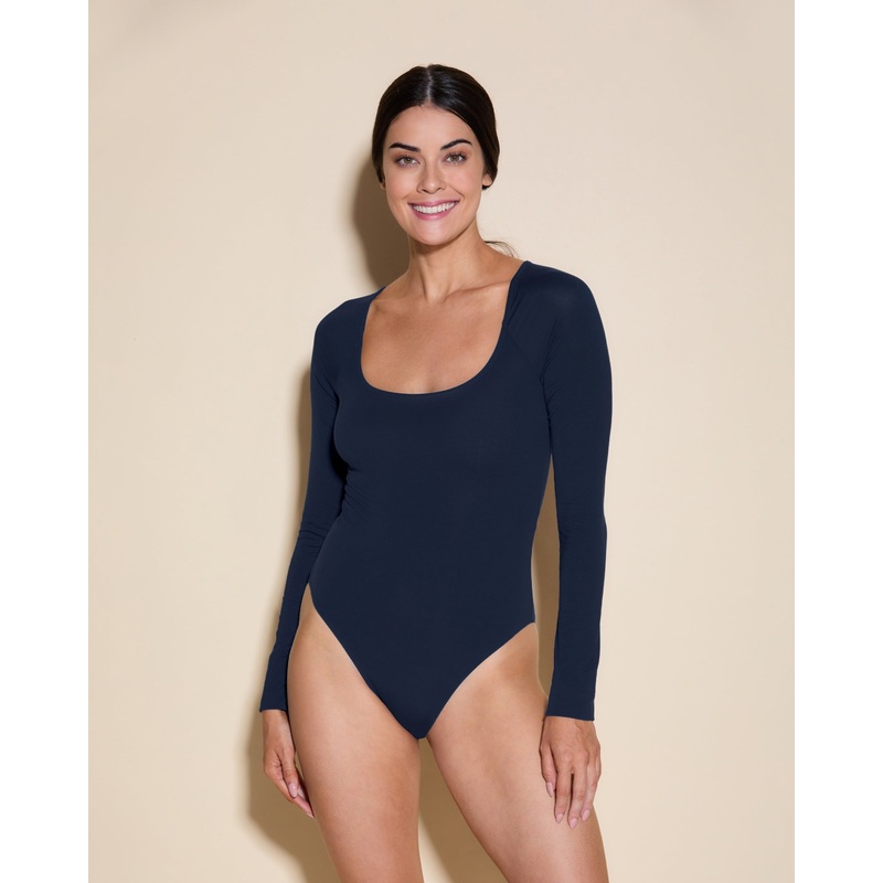 Square Neck Bodysuit Navy Blue XS