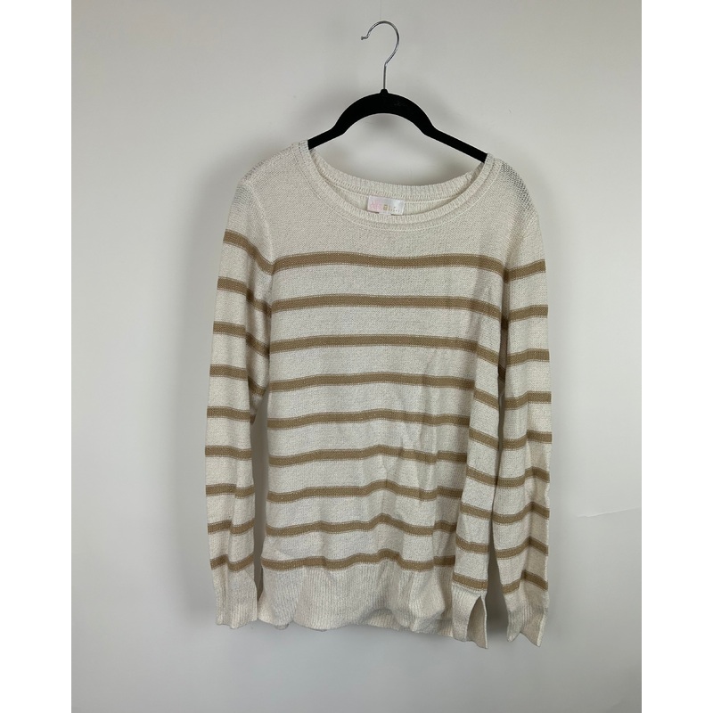 Cream and Light Brown Metallic Striped Sweater – Size 6/8