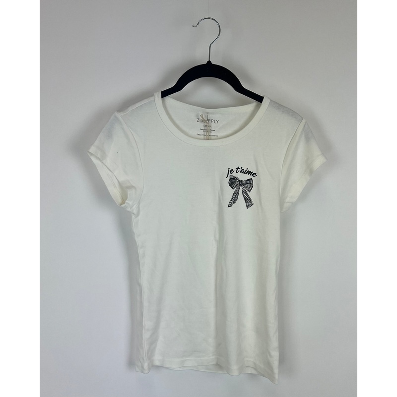 “Je T’aime” White Bow Tee – Size 4/6