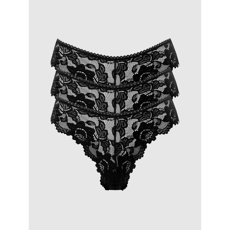 Jessica Lace Tanga 3 Pack Black S