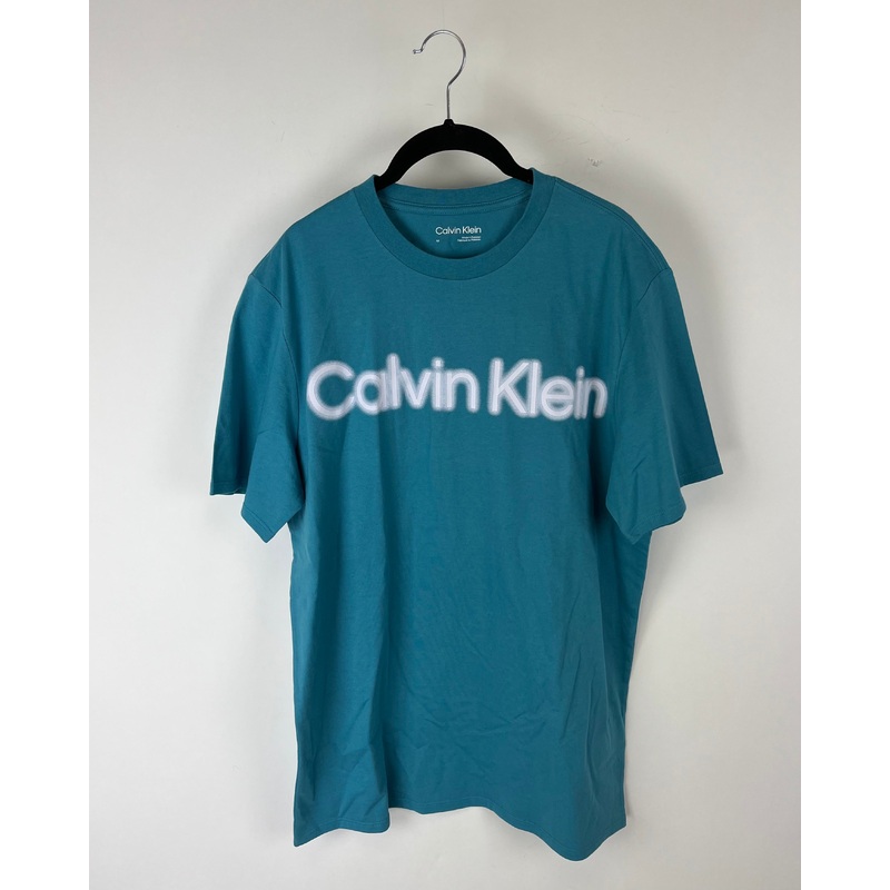 MENS Blue Blurred Logo T-Shirt – Medium