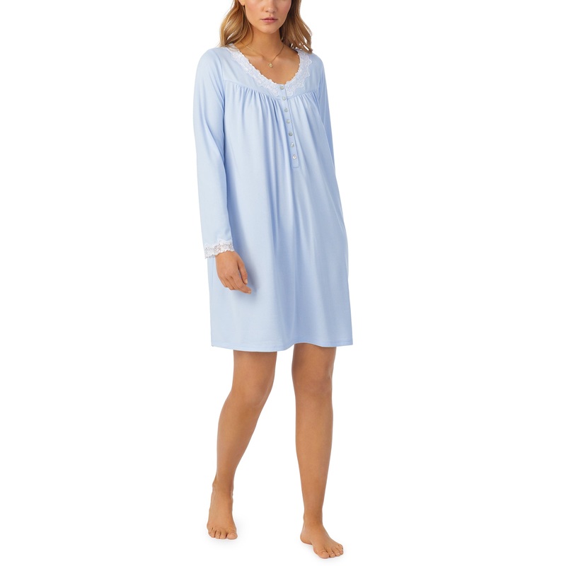 Eileen West Sweater Knit Short Longsleeve Nightgown XSmall Blooming Blue