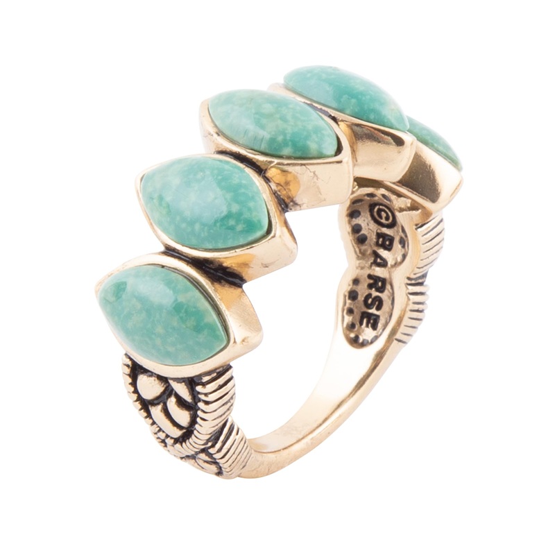 Five Stone Green Turquoise and Golden Bronze Ring 8