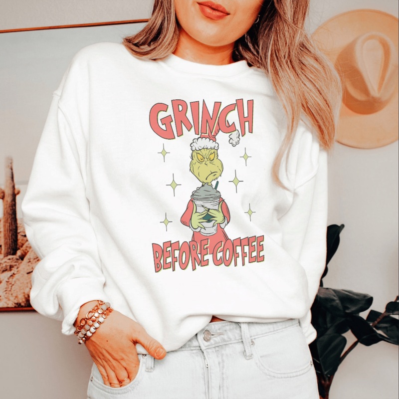 Grinch Before Coffee Sweatshirt S Sport Grey