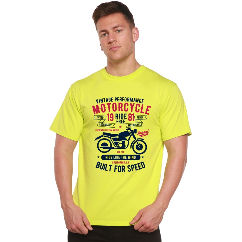 Motorcycle Ride Free Men’s Bamboo Viscose/Organic Cotton Short Sleeve Graphic T-Shirt Medium Black