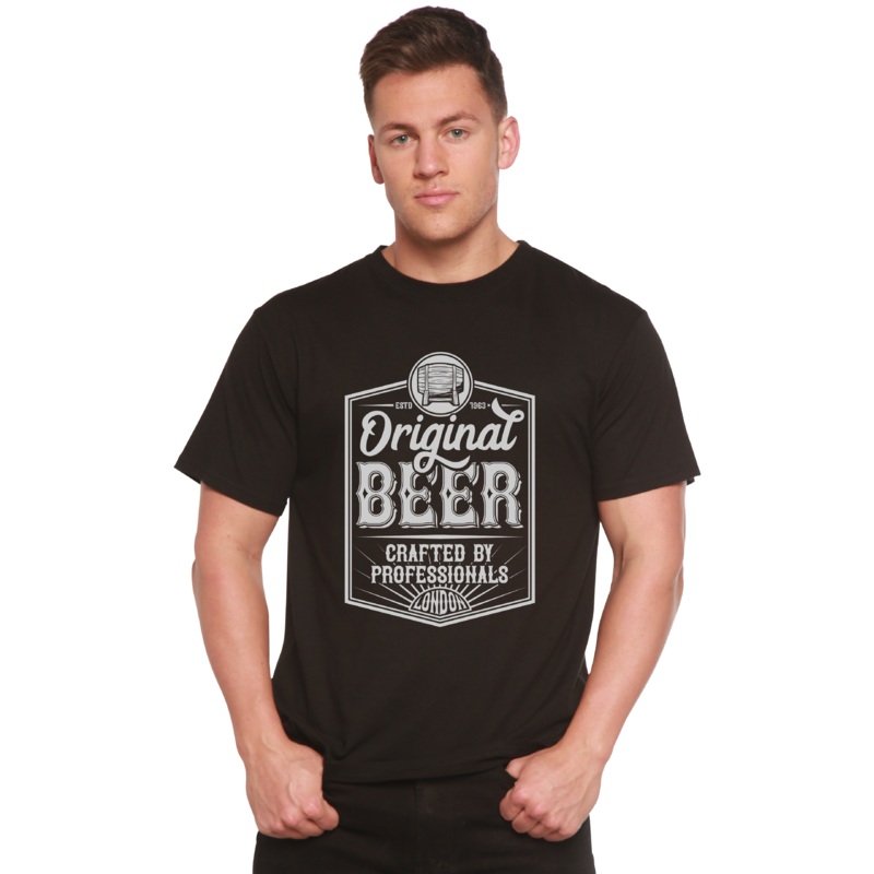 Original Beer Men’s Bamboo Viscose/Organic Cotton Short Sleeve Graphic T-Shirt Medium Black