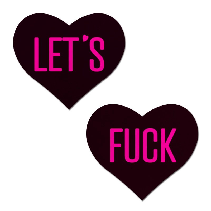 Love: ‘Let’s Fuck’ Black Heart on Neon Pink Base Nipple Pasties by Pastease o/s Black