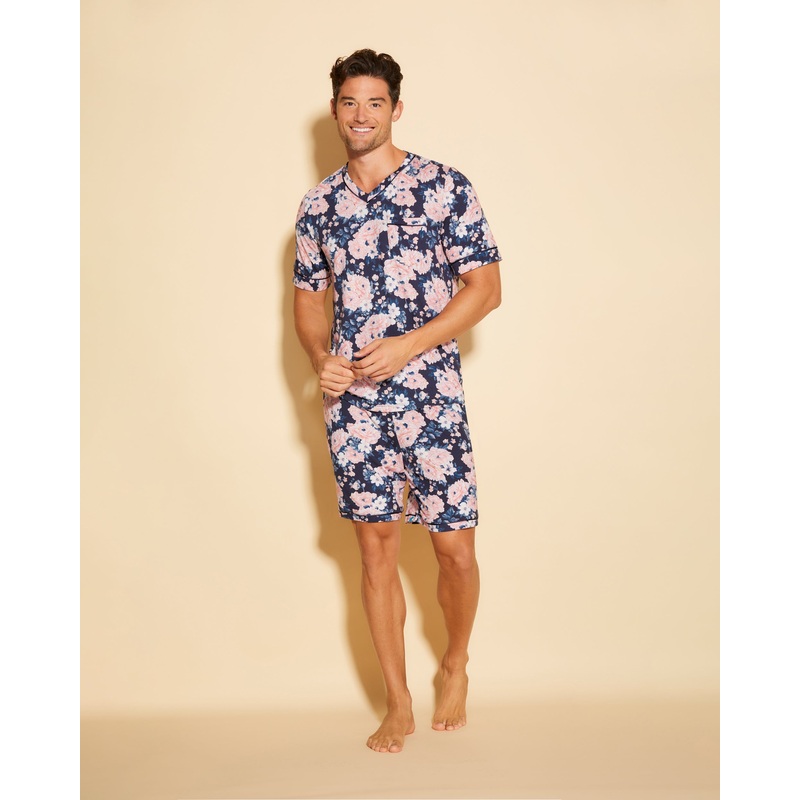 Pigiama Da Uomo Con Top  Maniche Corte E Pantaloncini Navy Oversize Floral/Navy S