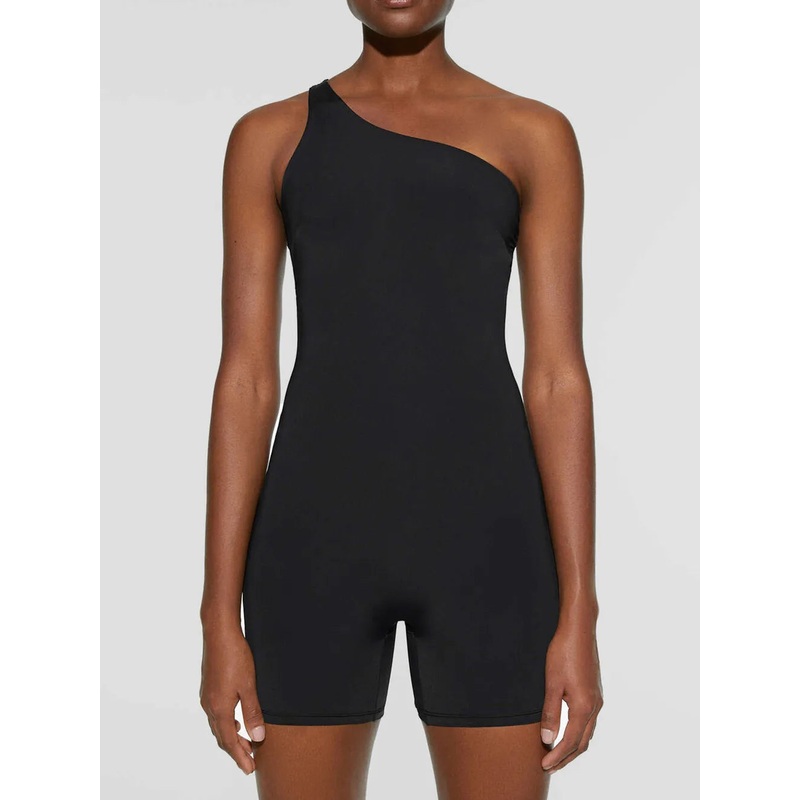Single Shoulder Active Romper Black S