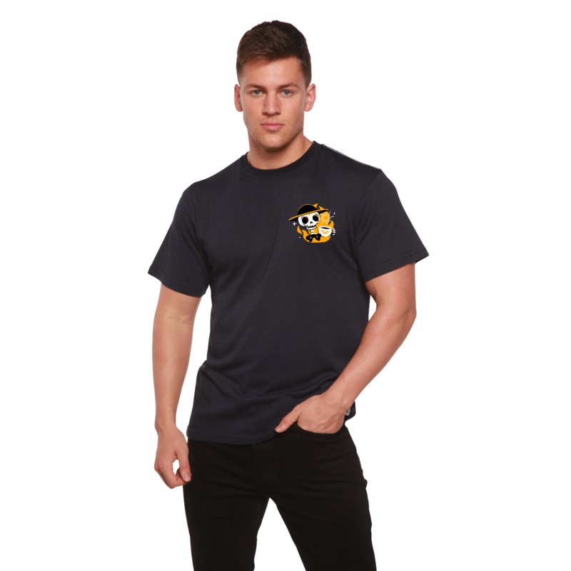 Skull with Coffee Bamboo Viscose/Organic Cotton Short Sleeve Printed T-Shirt Medium Black