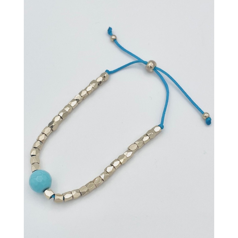 Sky Blue and Gold Bead Bracelet