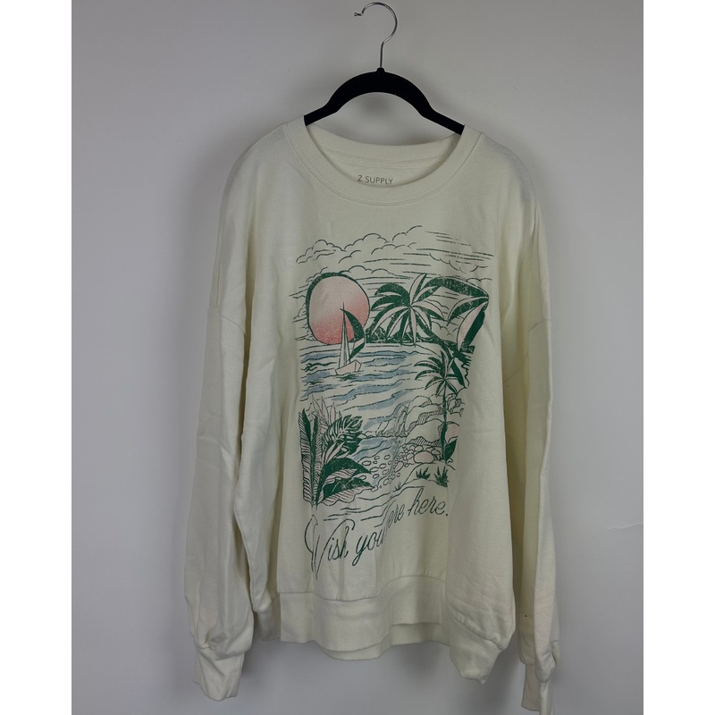 White “Wish you Were Here” Graphic Sweatshirt-  Size 2/4