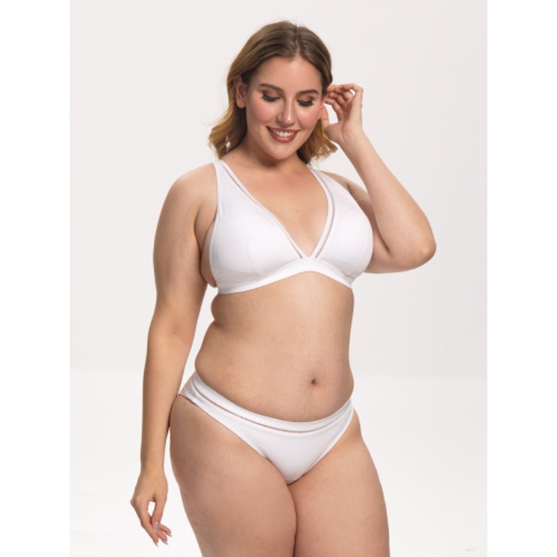 Women Sexy Two Piece Swimwear Plunge V Swimsuit Bikini Set White M Swimming Pants