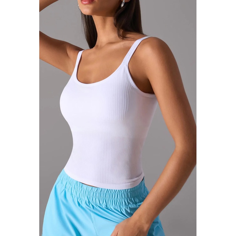 Scoop Neck Active Tank with Detachable Chest Pads White 4