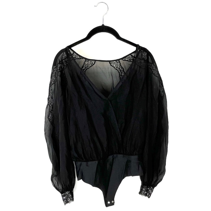 Black Sheer Long Sleeve Body Suit – Size 4
