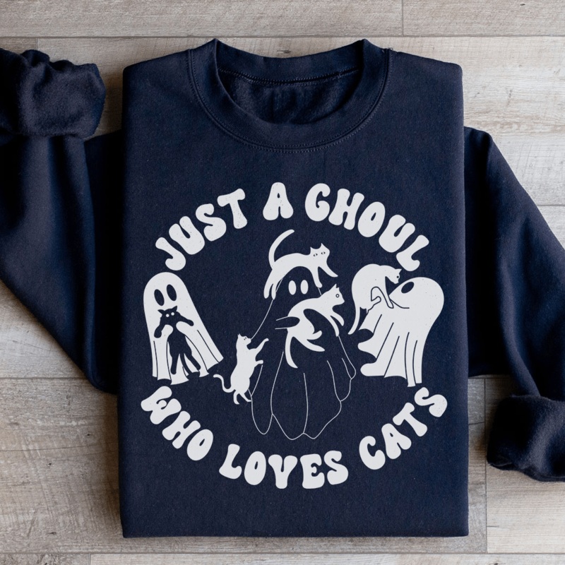 Just A Ghoul Who Loves Cats Sweatshirt S Black