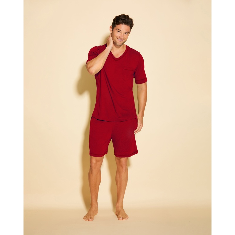 Kurzrmeliges Top & Shorts Pyjama-Set Fr Mnner Sindoor Red/ Sindoor Red S