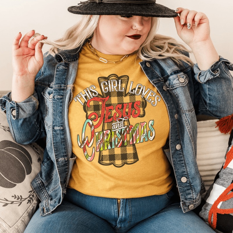 This Girl Loves Jesus & Christmas Tee Mustard S