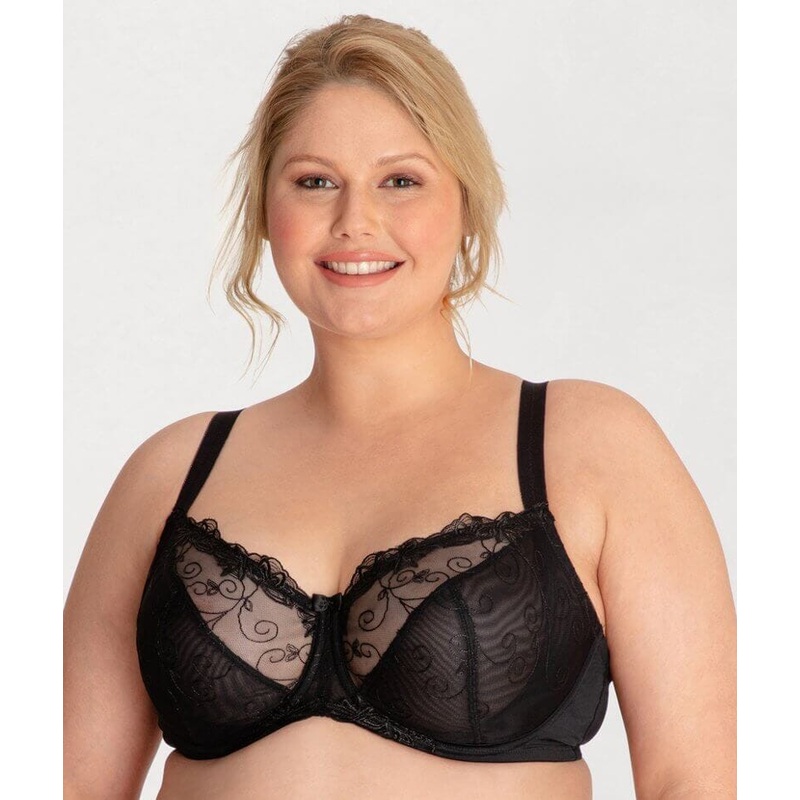 Ava & Audrey Elizabeth Embroidered Full Cup Underwired Bra – Black 36DD