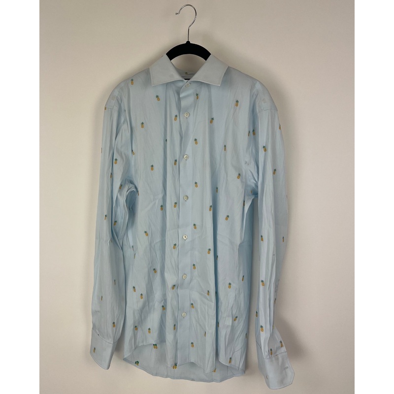 MENS Blue Pineapple Print Slim Fit Dress Shirt – 15 1/2 x 35