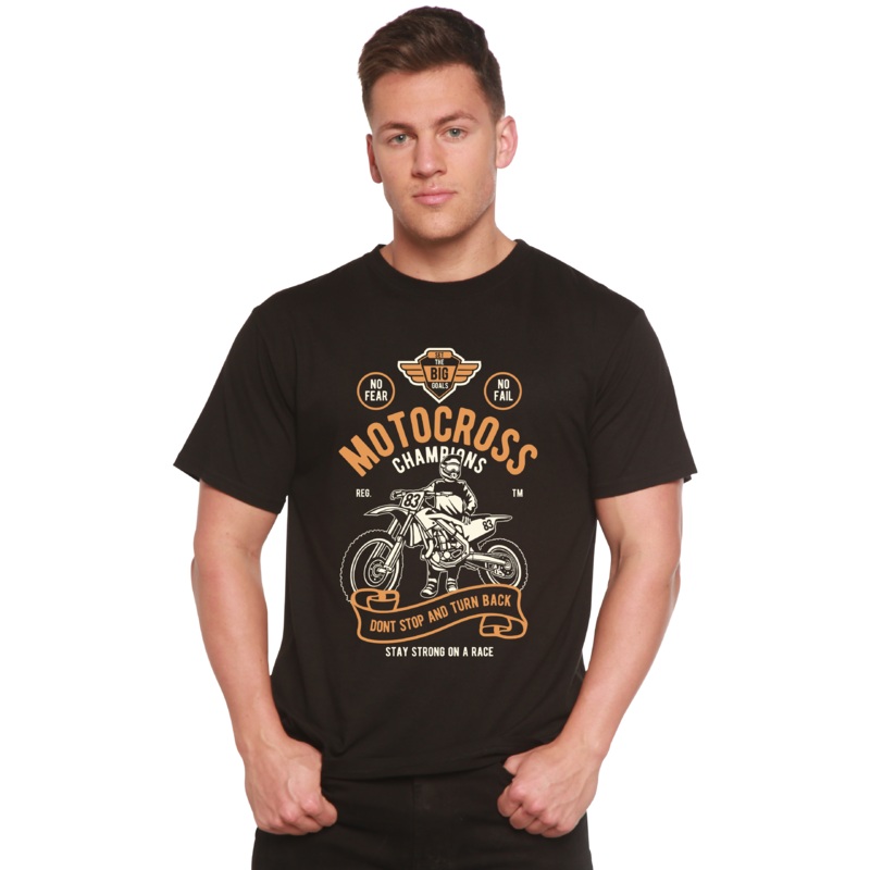 Motocross Champions Men’s Bamboo Viscose/Organic Cotton Short Sleeve Graphic T-Shirt Medium Black