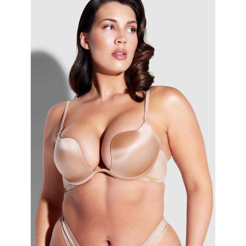 Rising Star Plunge Push Up Bra in Liquid Satin Sirocco 34 B