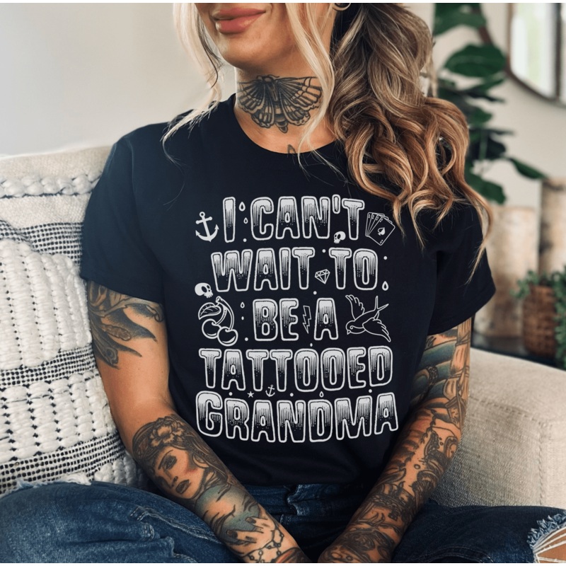 Tattooed Grandma Tee Black Heather S