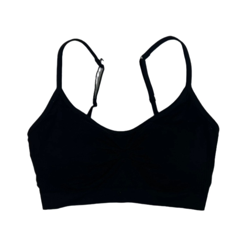 Black Seamless Shirred Spaghetti Strap Sports Bra – Small