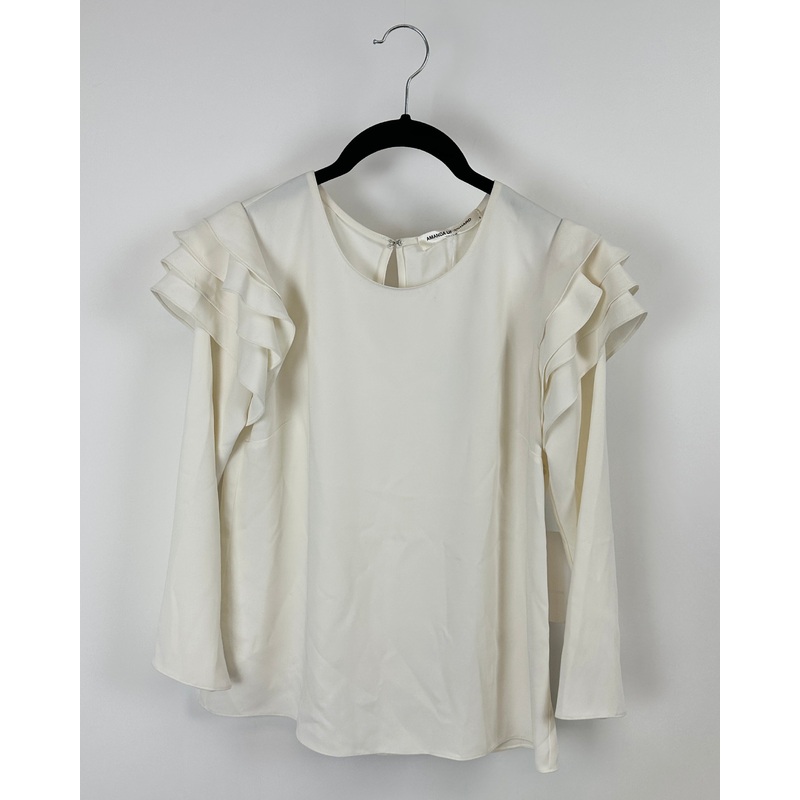 Cream Long sleeve Ruffled Blouse – Small