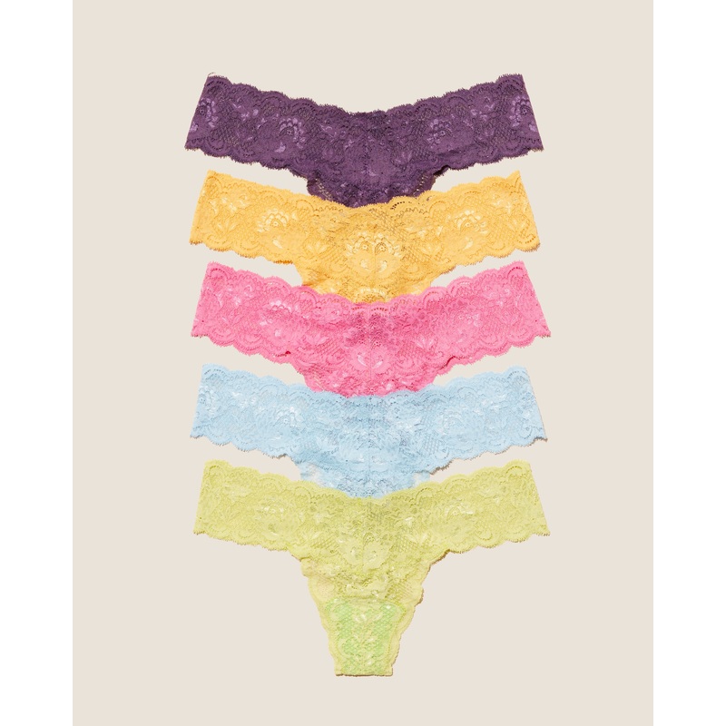 Cutie Thong 5 Pack Rani Pink Aasmani Blue Taaja Mango Zaadi Purple Chakra Green Taglia Unica