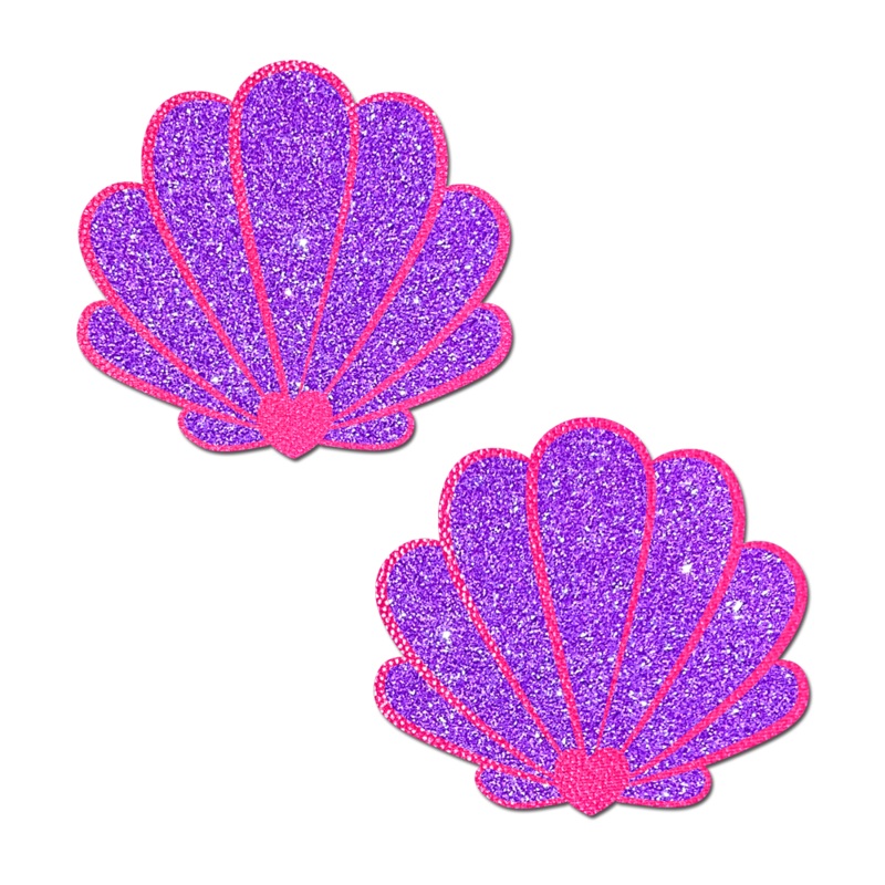 Mermaid Shell Pasties in Neon Pink & Purple Glitter Seashell Nipple Covers by Pastease