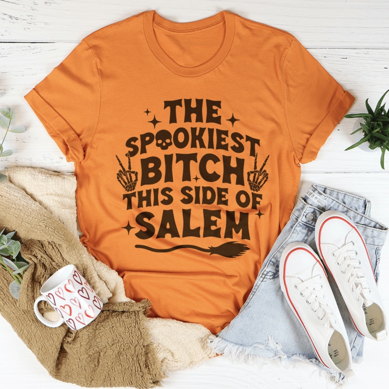The Spookiest B-tch This Side Of Salem Tee Heather Prism Peach S