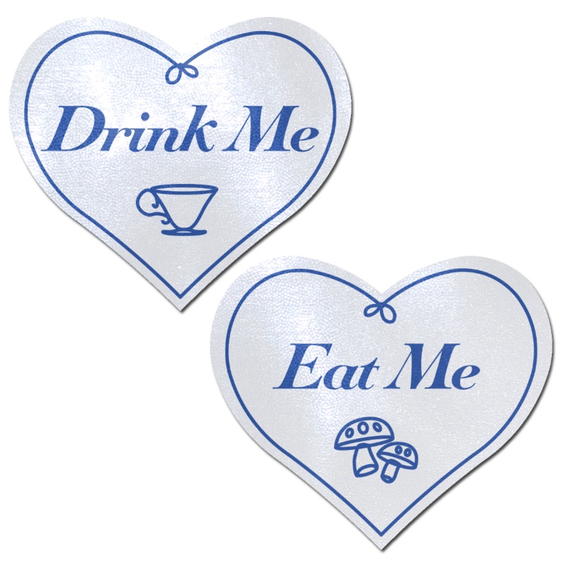 Eat Me Drink Me on Liquid White Heart Nipple Pasties by Pastease