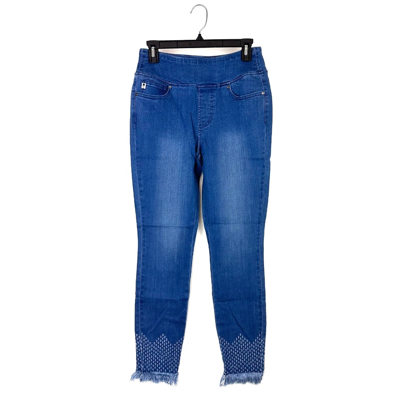 Medium/Dark Wash Jeggings With Detailed Cuffs – Size 6/8
