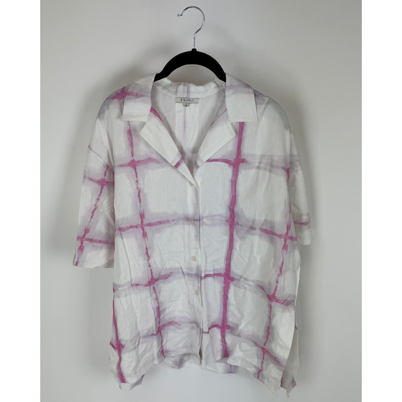 White And Pink Button Up Shirt – Size 4-6