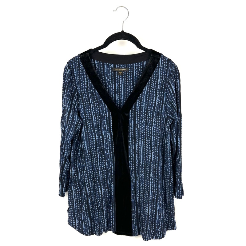 Blue And White Polka Dot Cropped Sleeve Sleep Shirt – Small