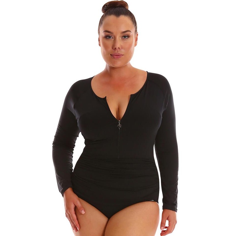 Capriosca Long Sleeve Zip One Piece – Black 6