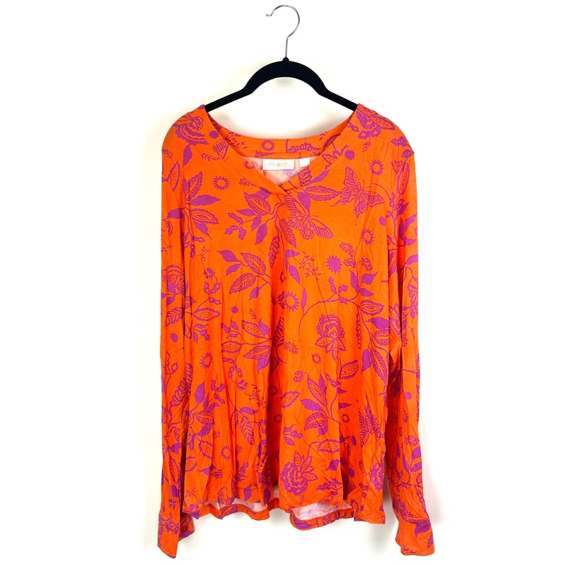 Orange Floral Butterfly Long Sleeve Top – Size 14/16