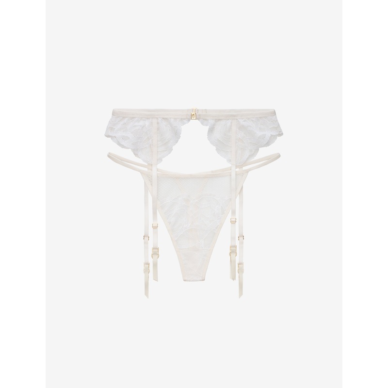 Rose Lace Thong & Garter Set sea-salt XS