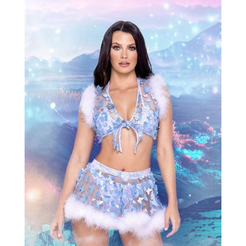 Sheer Butterfly Tie-Top Small/Medium Blue/White