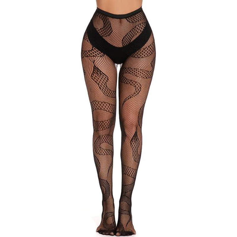 Snake Pattern Fishnet Tights BLACK F