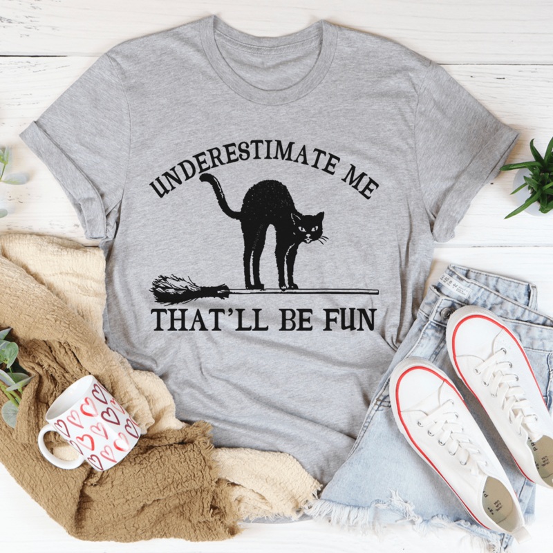 Underestimate Me Black Cat Tee Athletic Heather S