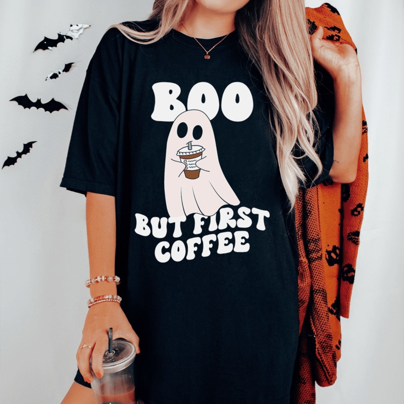 Boo But First Coffee Tee Black S