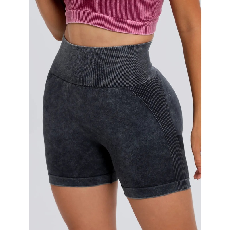 Washed High Waist Active Shorts Dark Gray S
