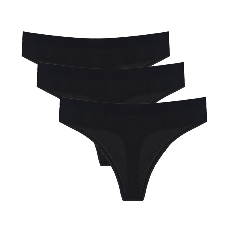 Women’s Bamboo/Cotton Thong Style Underwear Black Color – 3-pack Medium