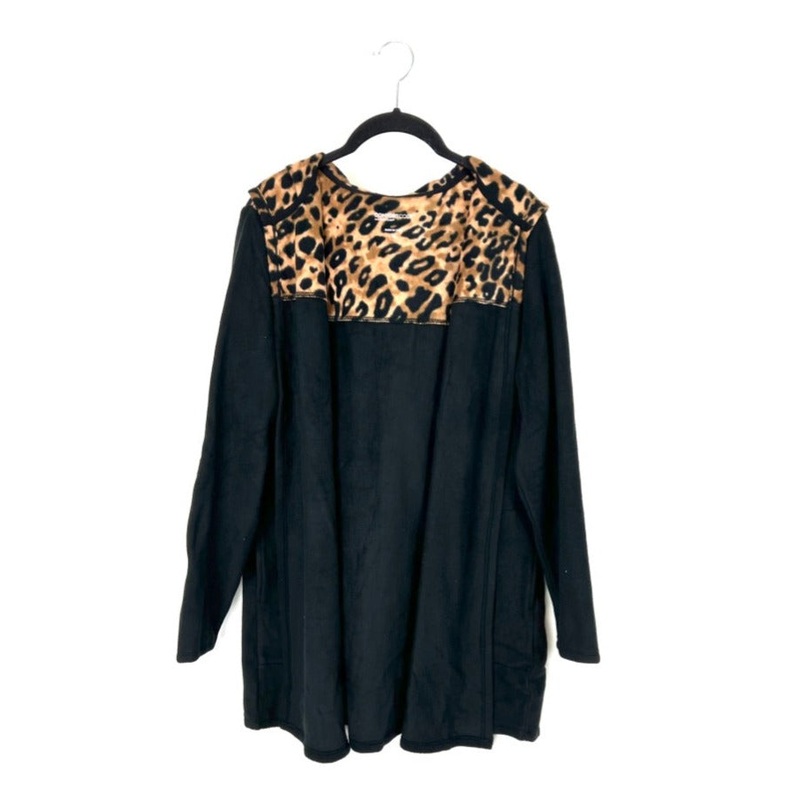 Black And Cheetah Fleece Open Cardigan – Size 6/8 and 10/12 Small (Size 6-8)